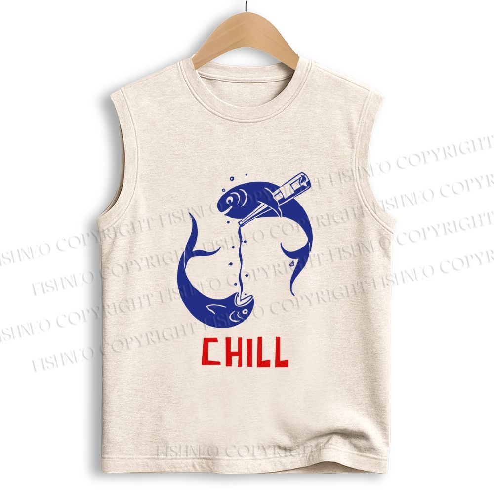 Unisex Chill Drinking Sardine Fish Printed Cotton Tank Top