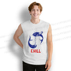 Unisex Chill Drinking Sardine Fish Printed Cotton Tank Top