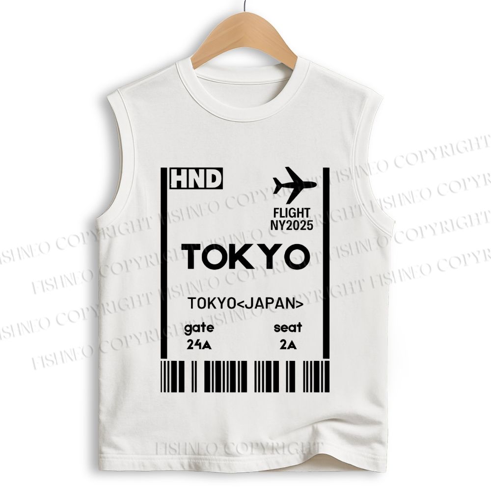 Unisex Tokyo Boarding Card Vintage Printed Cotton Tank Top