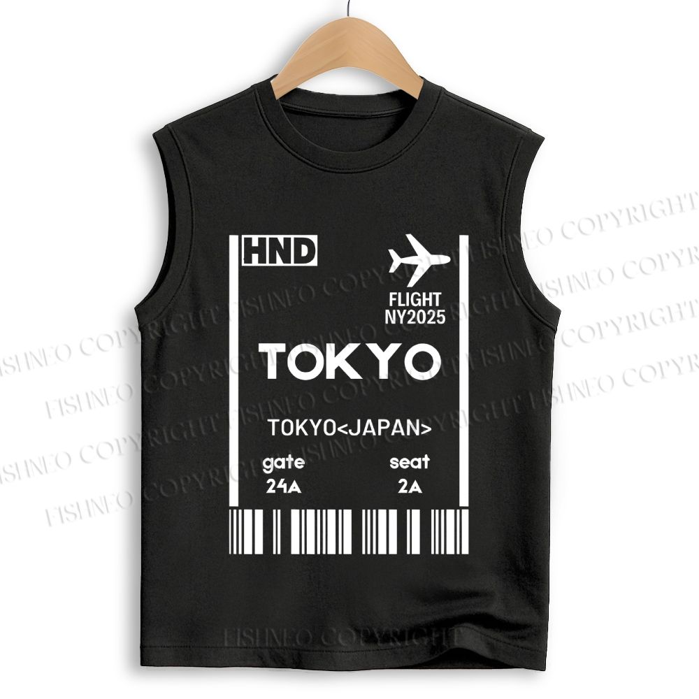 Unisex Tokyo Boarding Card Vintage Printed Cotton Tank Top