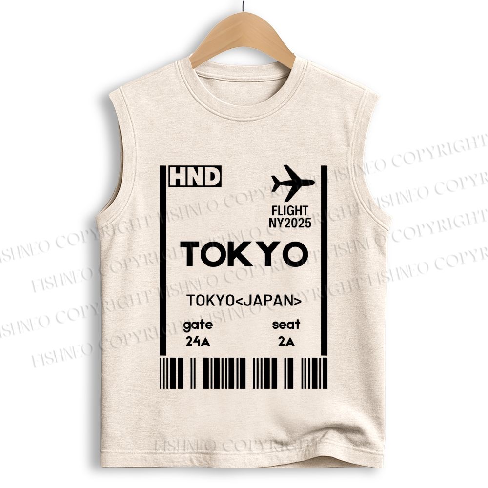 Unisex Tokyo Boarding Card Vintage Printed Cotton Tank Top