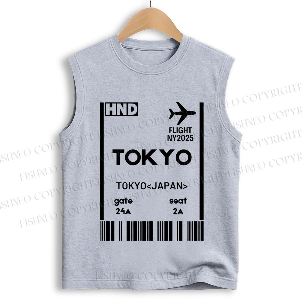 Unisex Tokyo Boarding Card Vintage Printed Cotton Tank Top