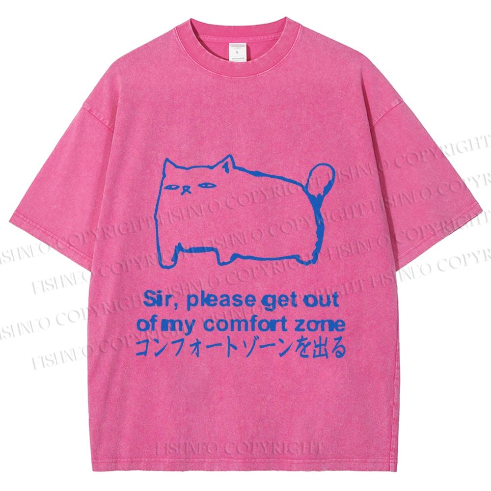 Unisex Get out of my comfort zone Funny Cat Printed Washed Tee