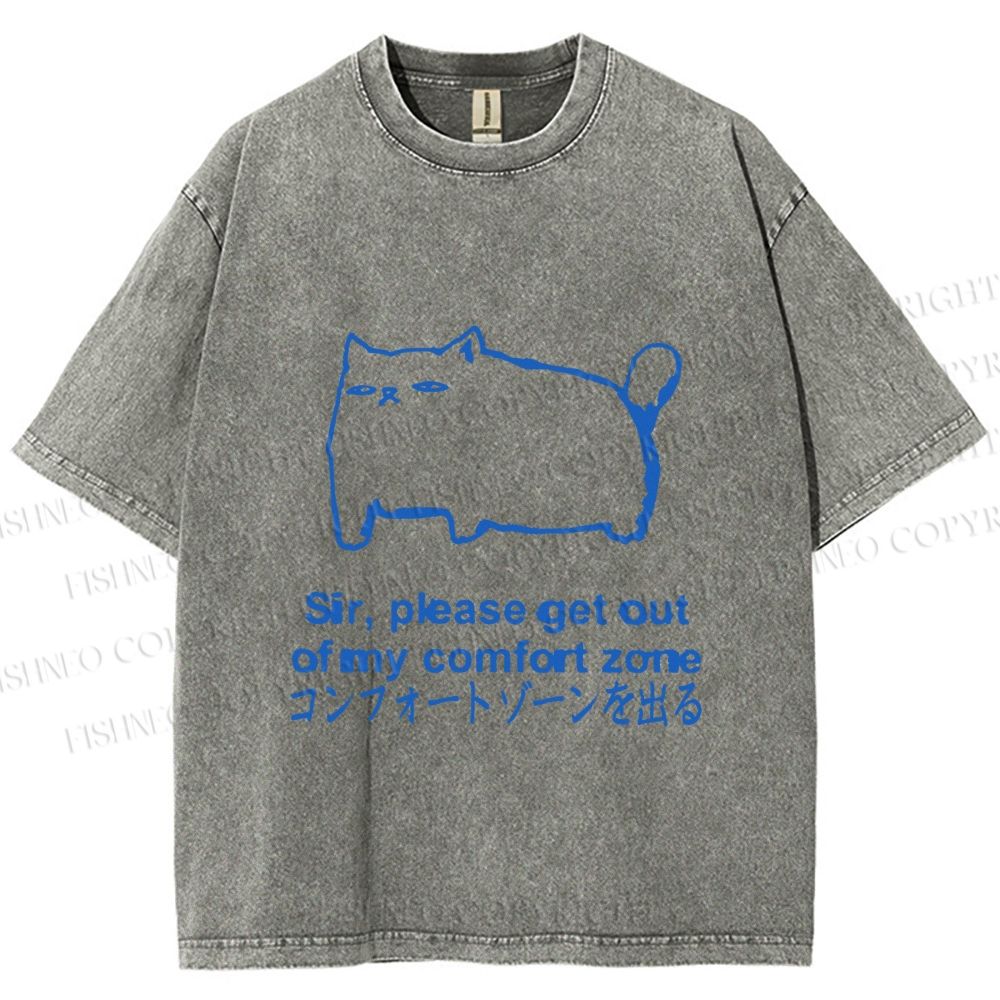Unisex Get out of my comfort zone Funny Cat Printed Washed Tee