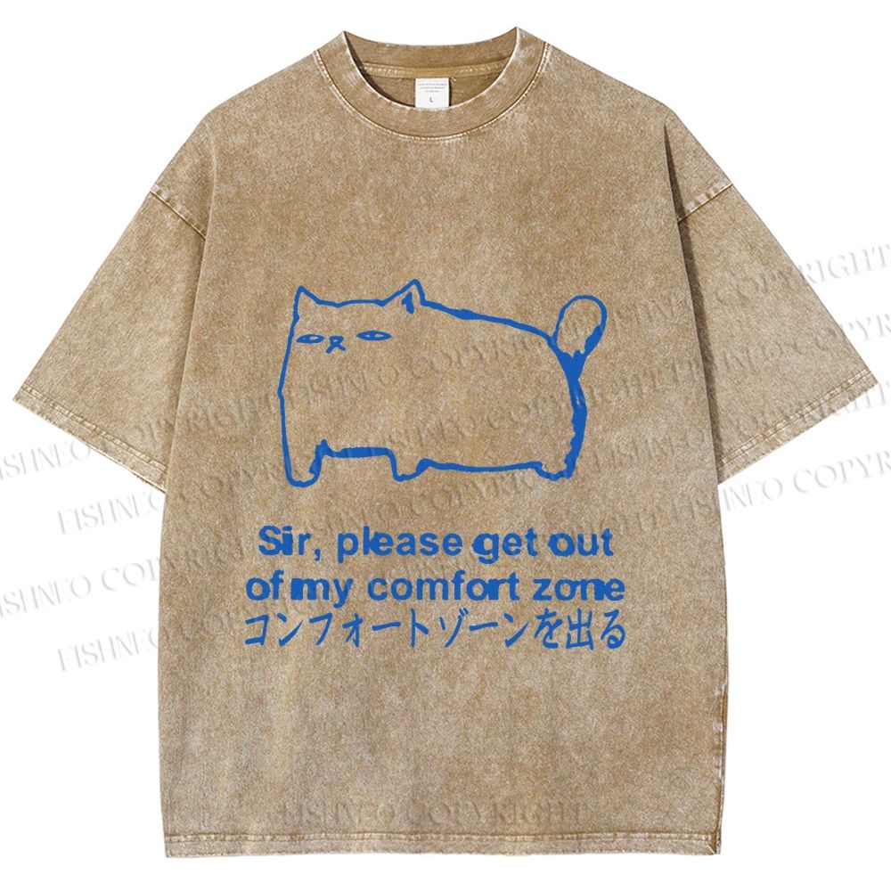 Unisex Get out of my comfort zone Funny Cat Printed Washed Tee