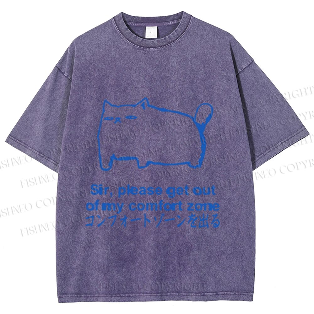 Unisex Get out of my comfort zone Funny Cat Printed Washed Tee