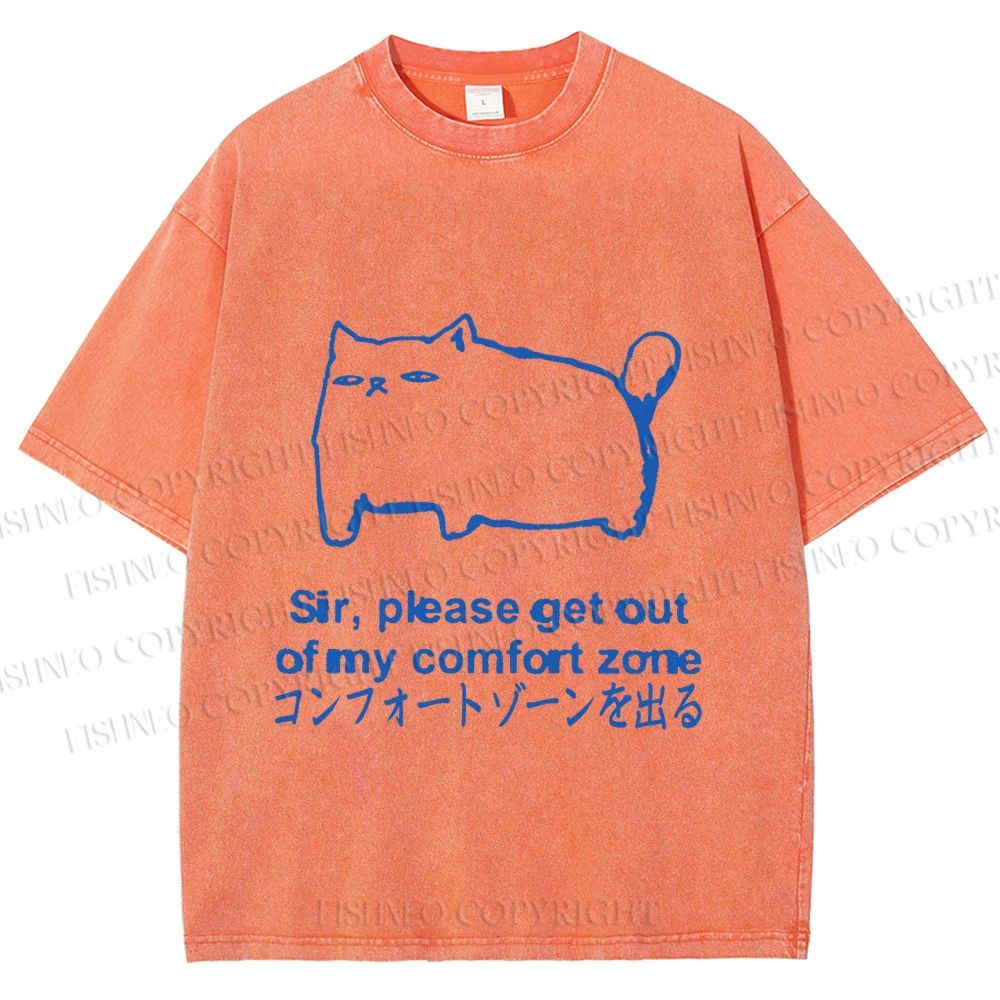 Unisex Get out of my comfort zone Funny Cat Printed Washed Tee