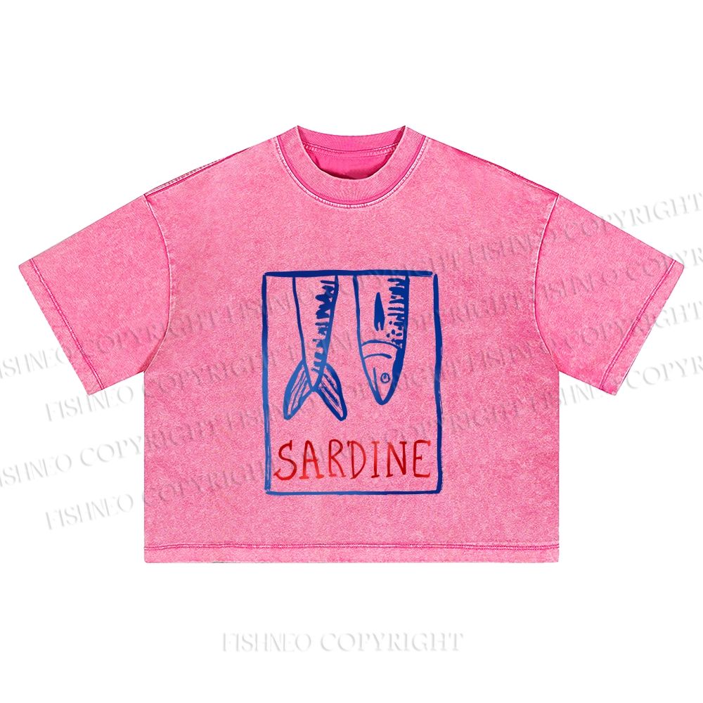 Vintage Sardine Fish In Box Washed Cropped T-Shirt
