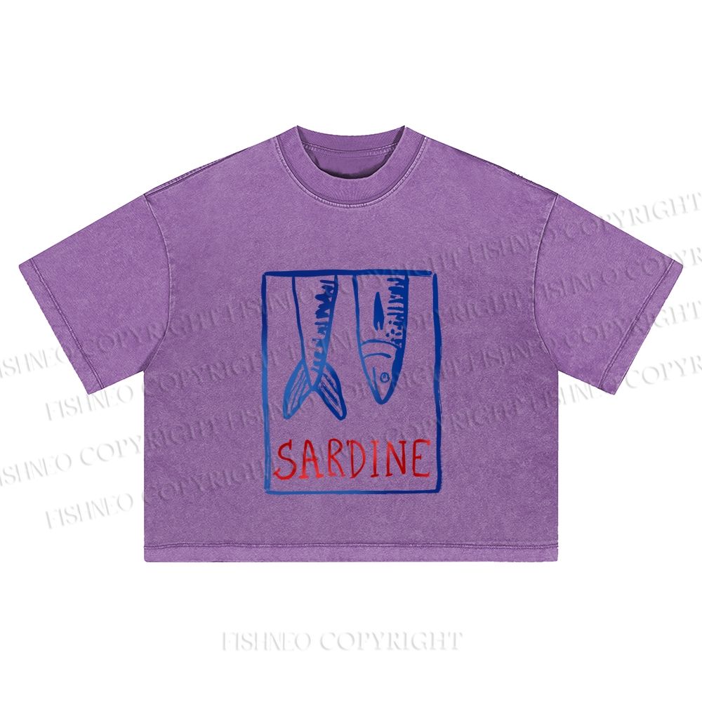 Vintage Sardine Fish In Box Washed Cropped T-Shirt