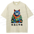 Unisex Vintage Japanese Cat Printed Washed Tee