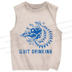 Unisex Drunk Wolf Quit Drinking Printed Washed Tank Top