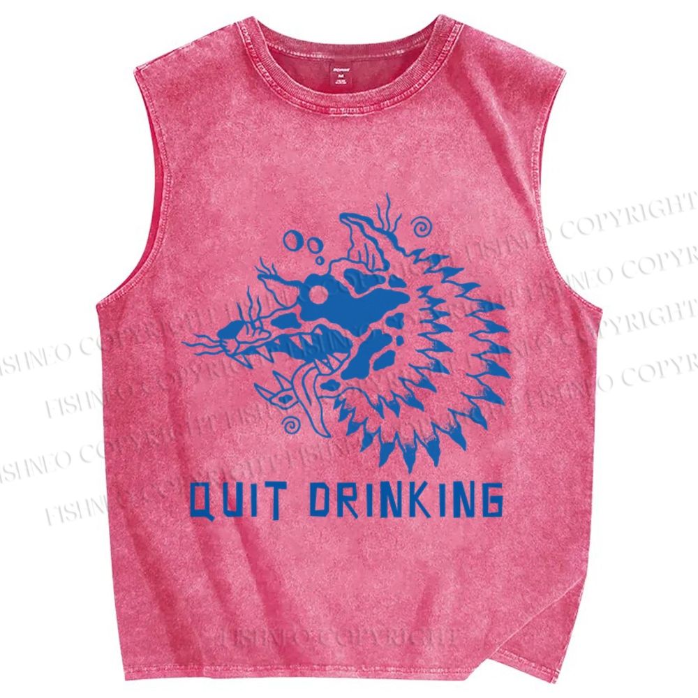 Unisex Drunk Wolf Quit Drinking Printed Washed Tank Top