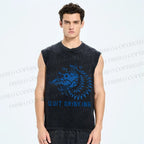 Unisex Drunk Wolf Quit Drinking Printed Washed Tank Top