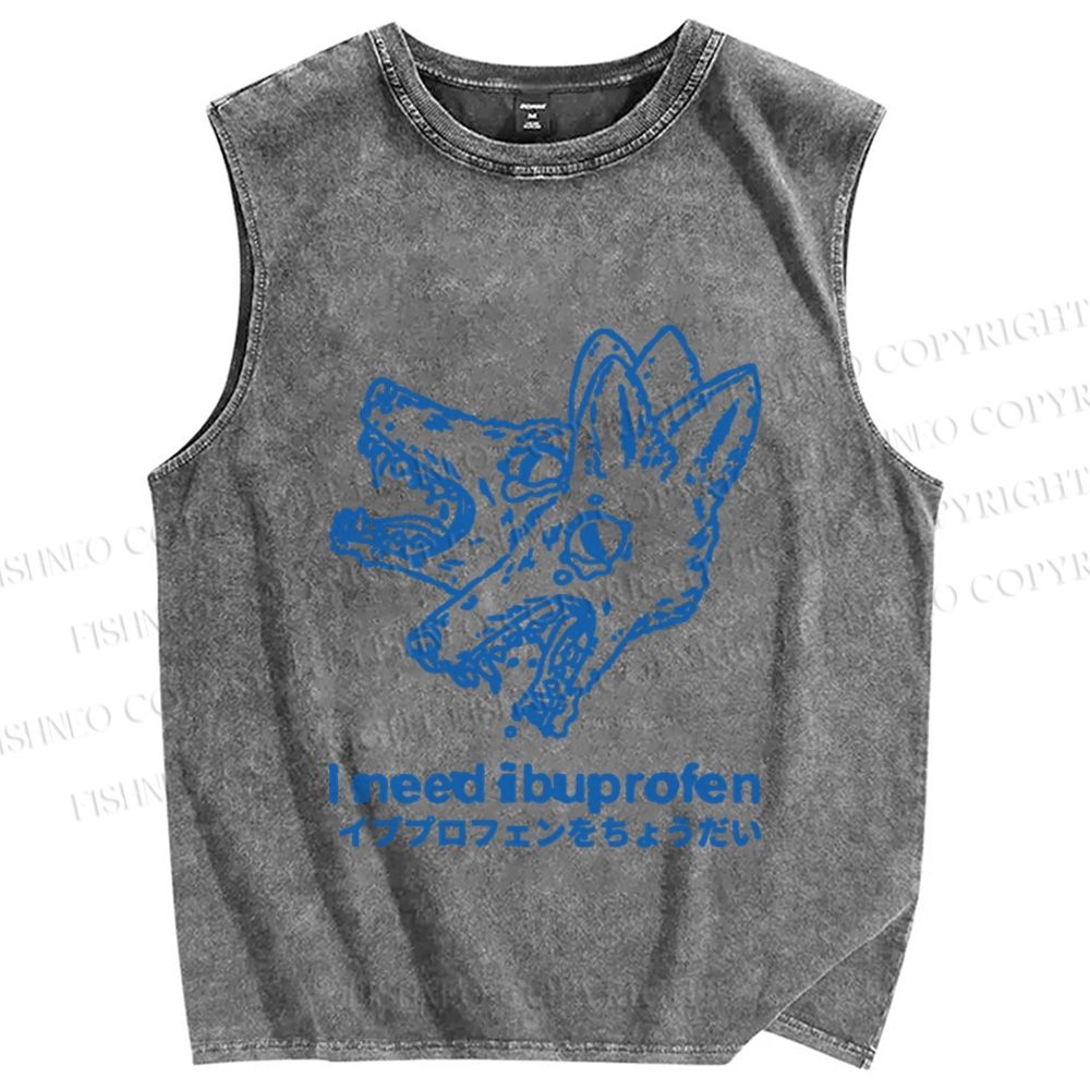 Unisex I need ibuprofen Wolf Vintage Printed Washed Tank Top