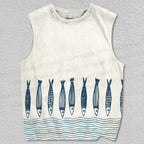 Unisex Vintage Fish Wave Printed Tank Top