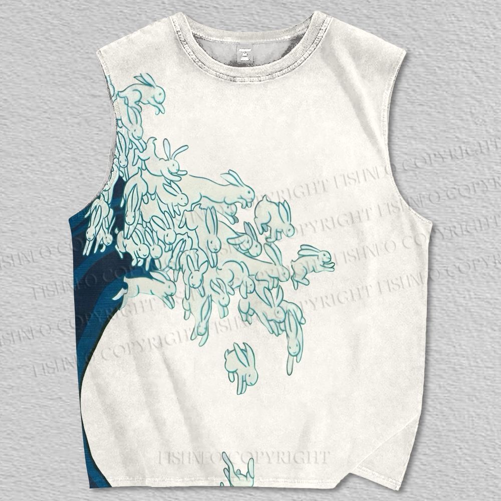 Unisex Vintage Wave Rabbit Printed Tank Top
