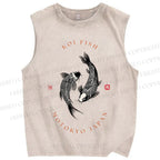 Unisex Koi Fish Printed Washed Tank Top
