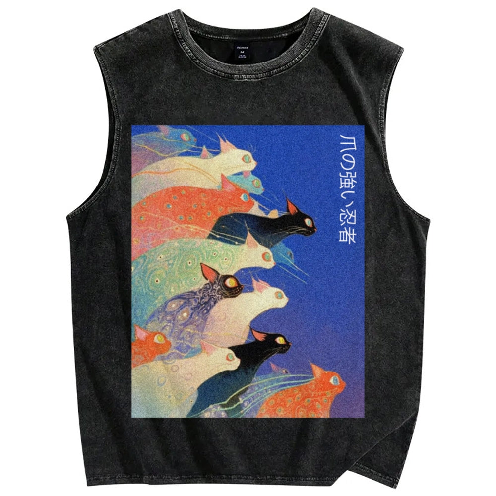 Unisex Claw-some Ninja Printed Washed Tank Top
