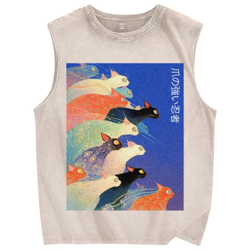 Unisex Claw-some Ninja Printed Washed Tank Top
