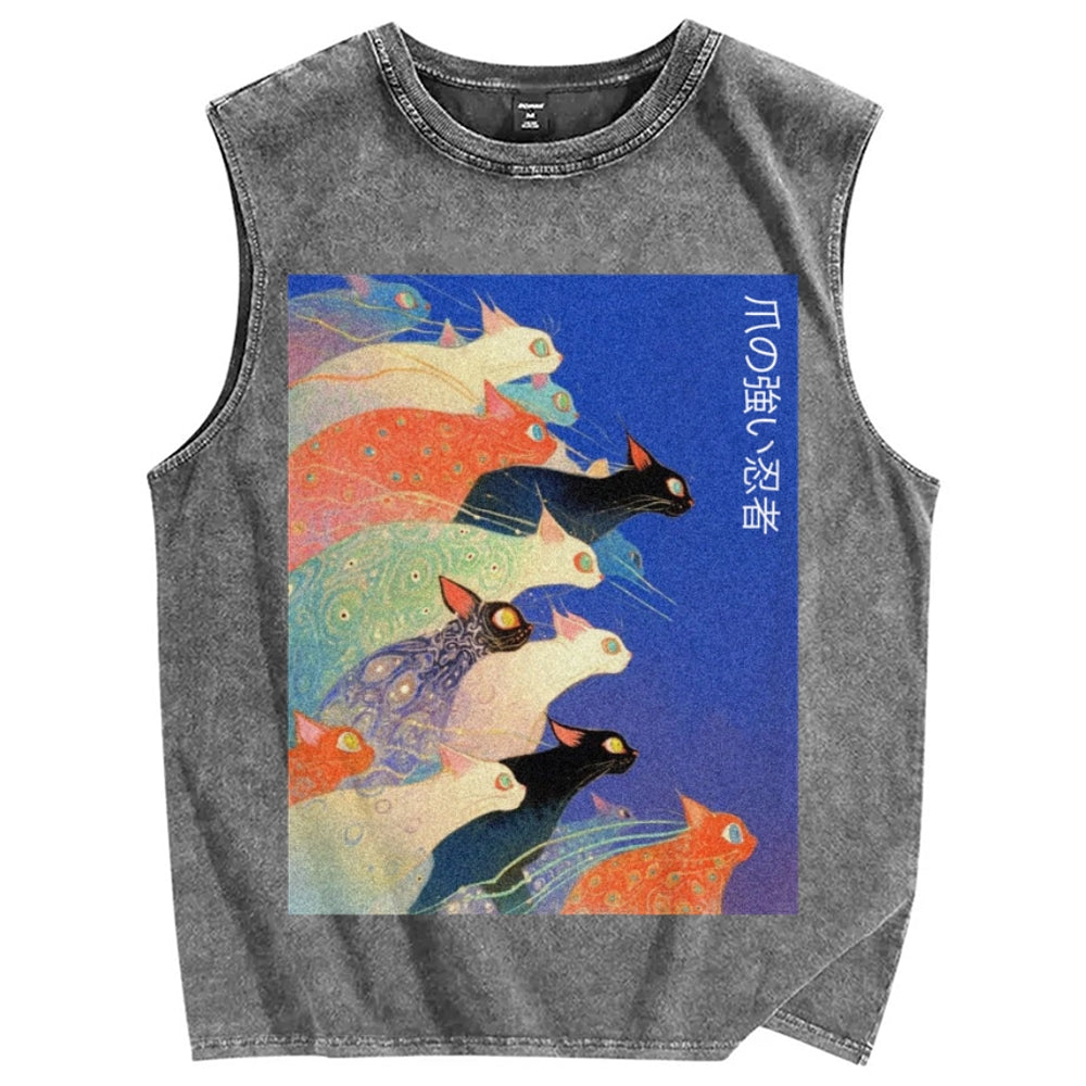 Unisex Claw-some Ninja Printed Washed Tank Top