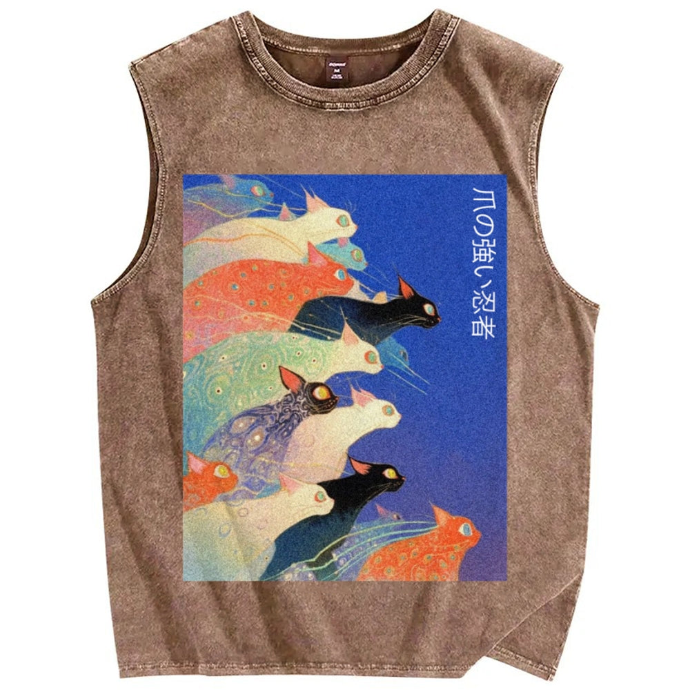 Unisex Claw-some Ninja Printed Washed Tank Top