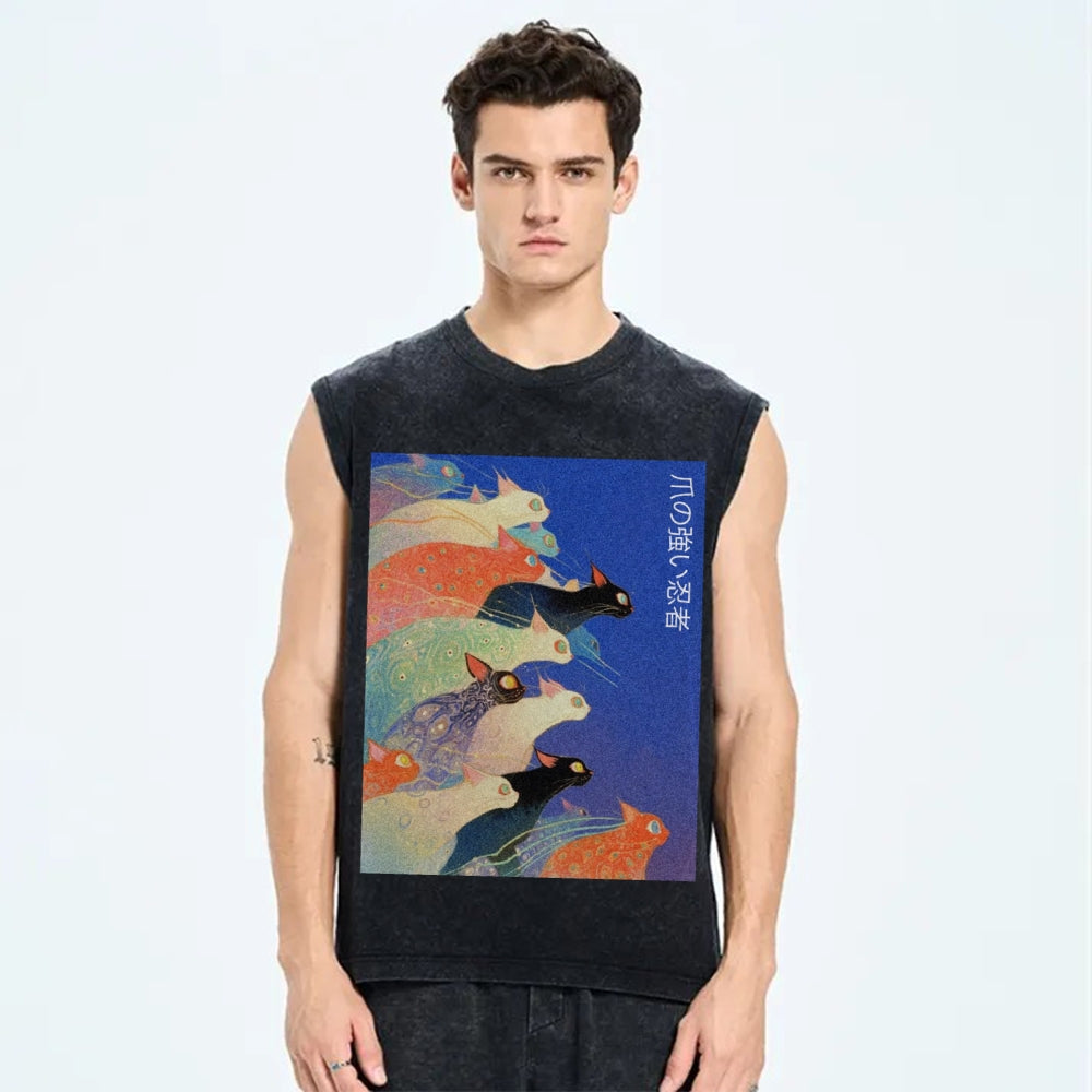 Unisex Claw-some Ninja Printed Washed Tank Top