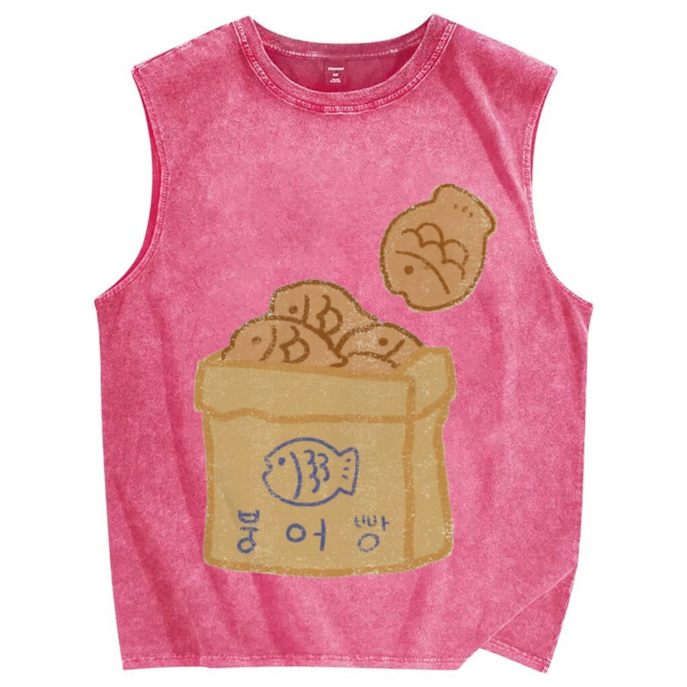 Unisex cartoon cute fish Printed Washed Tank Top