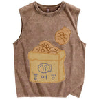 Unisex cartoon cute fish Printed Washed Tank Top