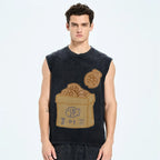 Unisex cartoon cute fish Printed Washed Tank Top