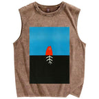 Unisex fish  Printed Washed Tank Top