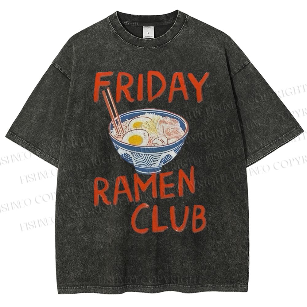 Unisex Friday Ramen Club Printed Washed Tee
