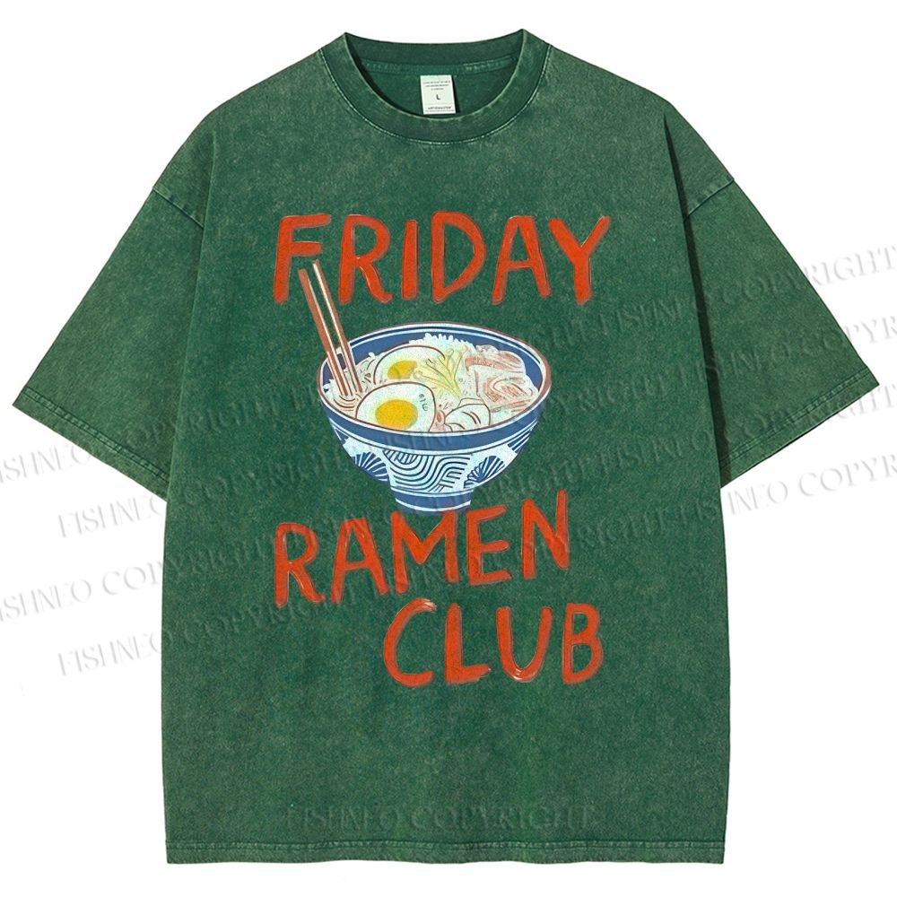 Unisex Friday Ramen Club Printed Washed Tee
