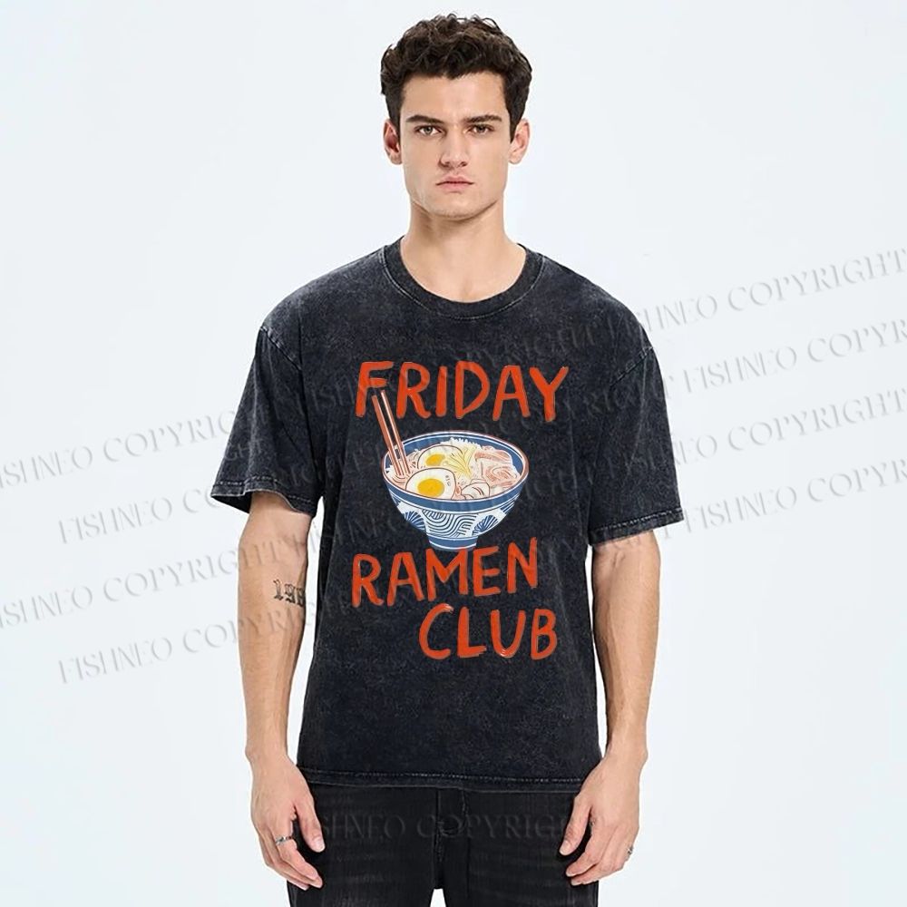 Unisex Friday Ramen Club Printed Washed Tee