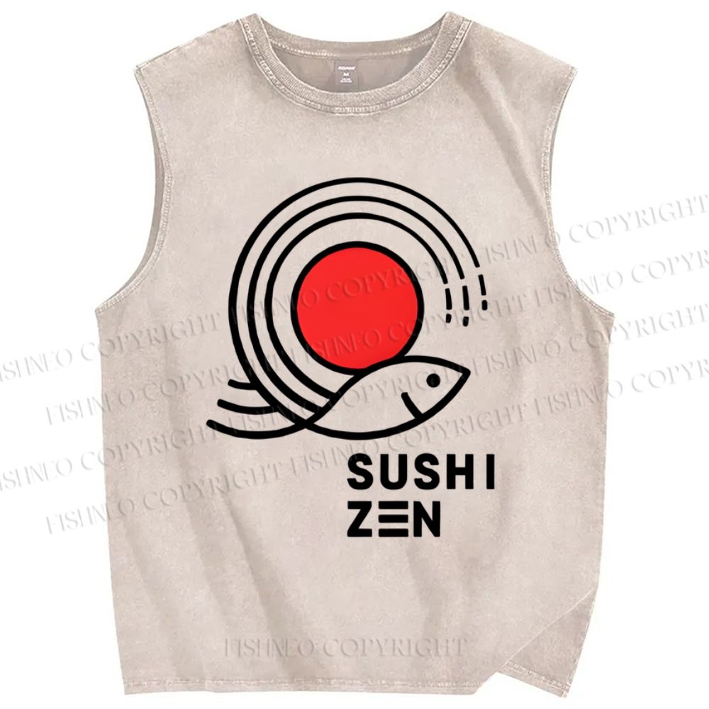 Unisex Sushi Fish Printed Washed Tank Top