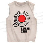 Unisex Sushi Fish Printed Washed Tank Top