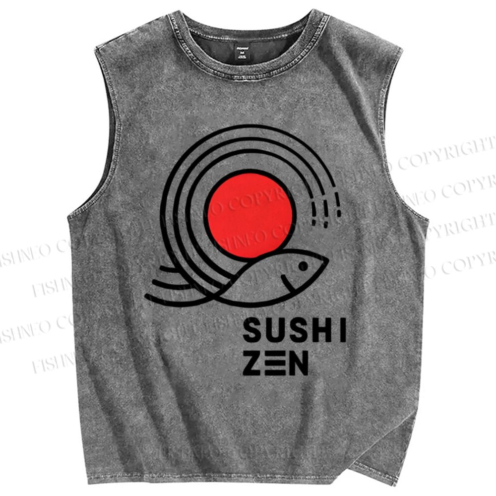 Unisex Sushi Fish Printed Washed Tank Top