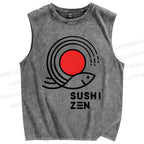 Unisex Sushi Fish Printed Washed Tank Top