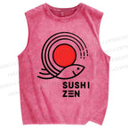 Unisex Sushi Fish Printed Washed Tank Top