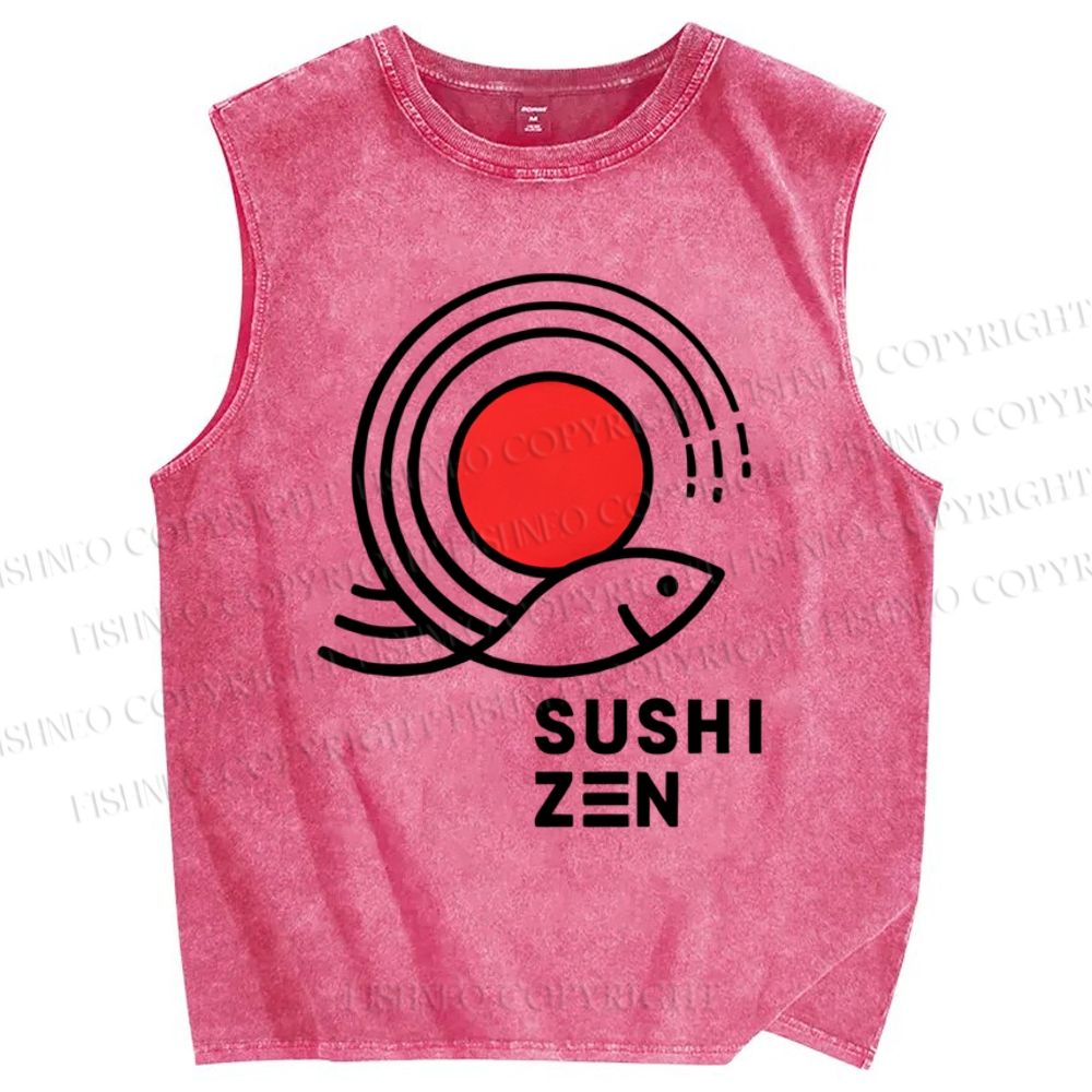 Unisex Sushi Fish Printed Washed Tank Top