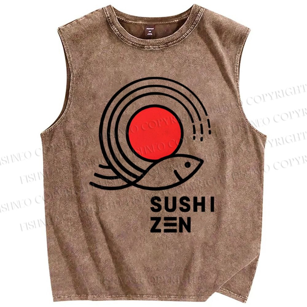 Unisex Sushi Fish Printed Washed Tank Top