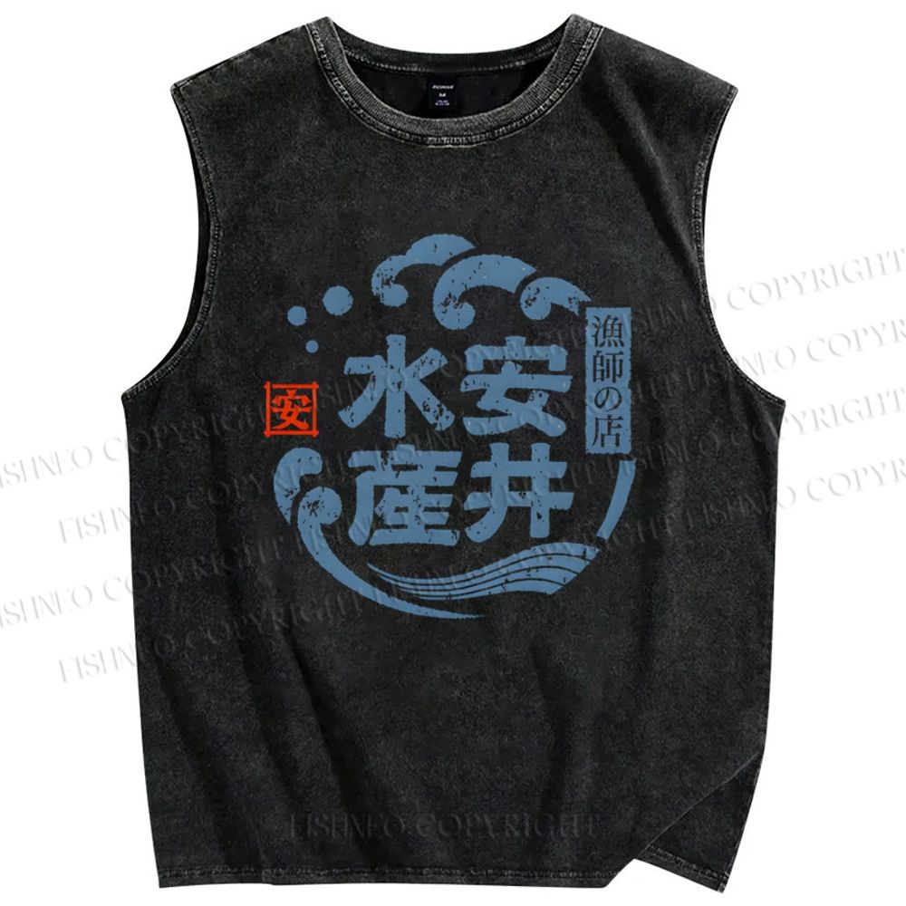 Unisex Fish Shop Printed Washed Tank Top