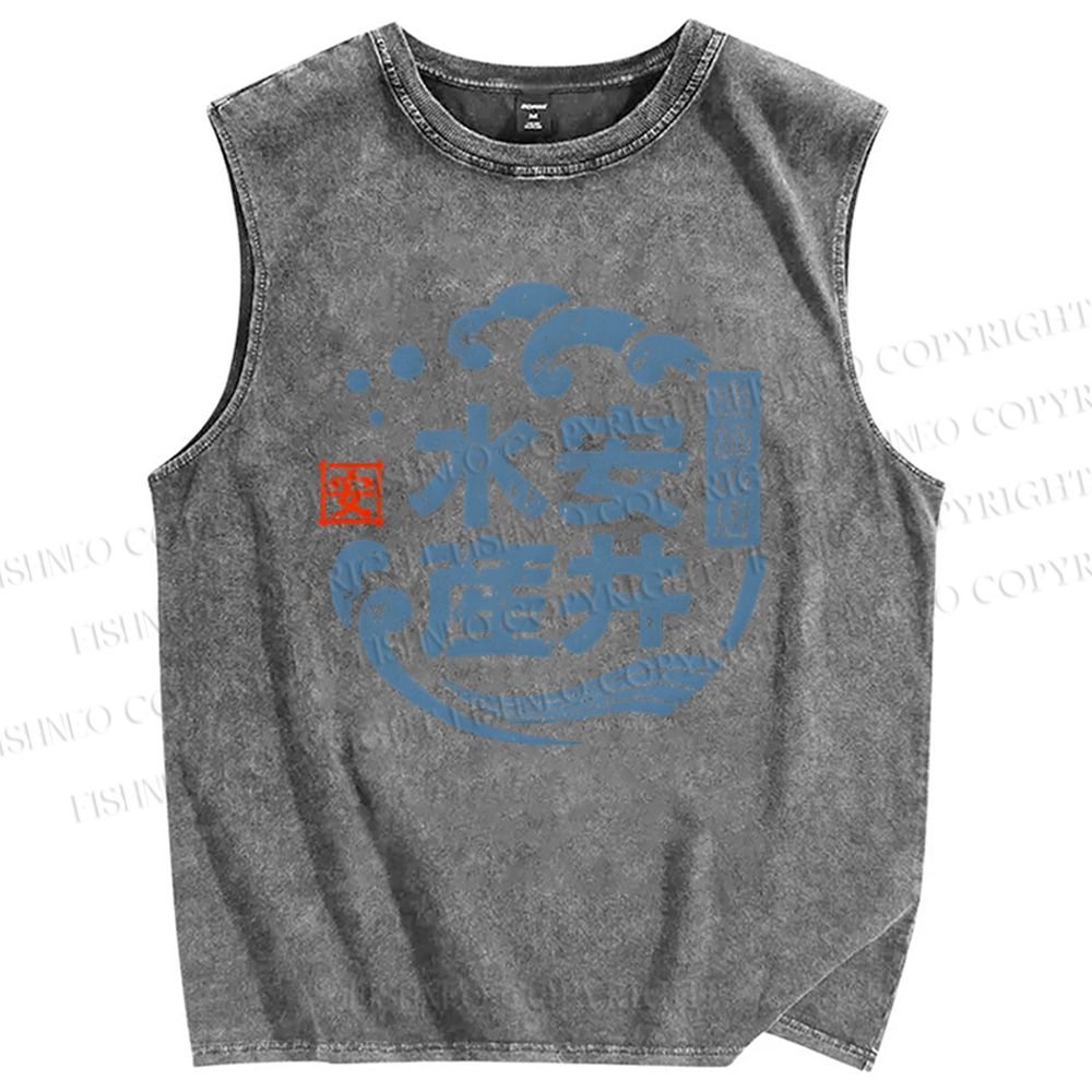 Unisex Fish Shop Printed Washed Tank Top