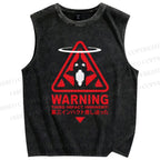 Unisex Warning Printed Washed Tank Top