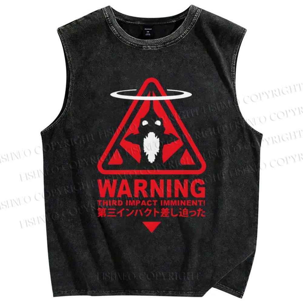 Unisex Warning Printed Washed Tank Top