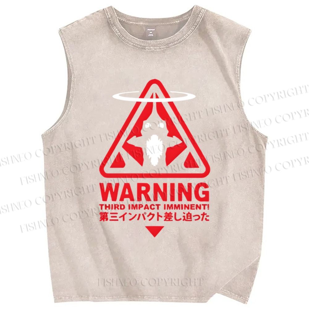 Unisex Warning Printed Washed Tank Top