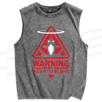 Unisex Warning Printed Washed Tank Top