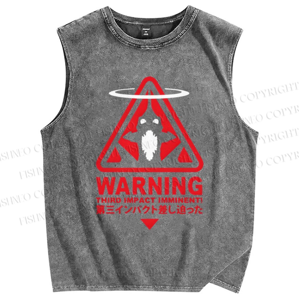 Unisex Warning Printed Washed Tank Top