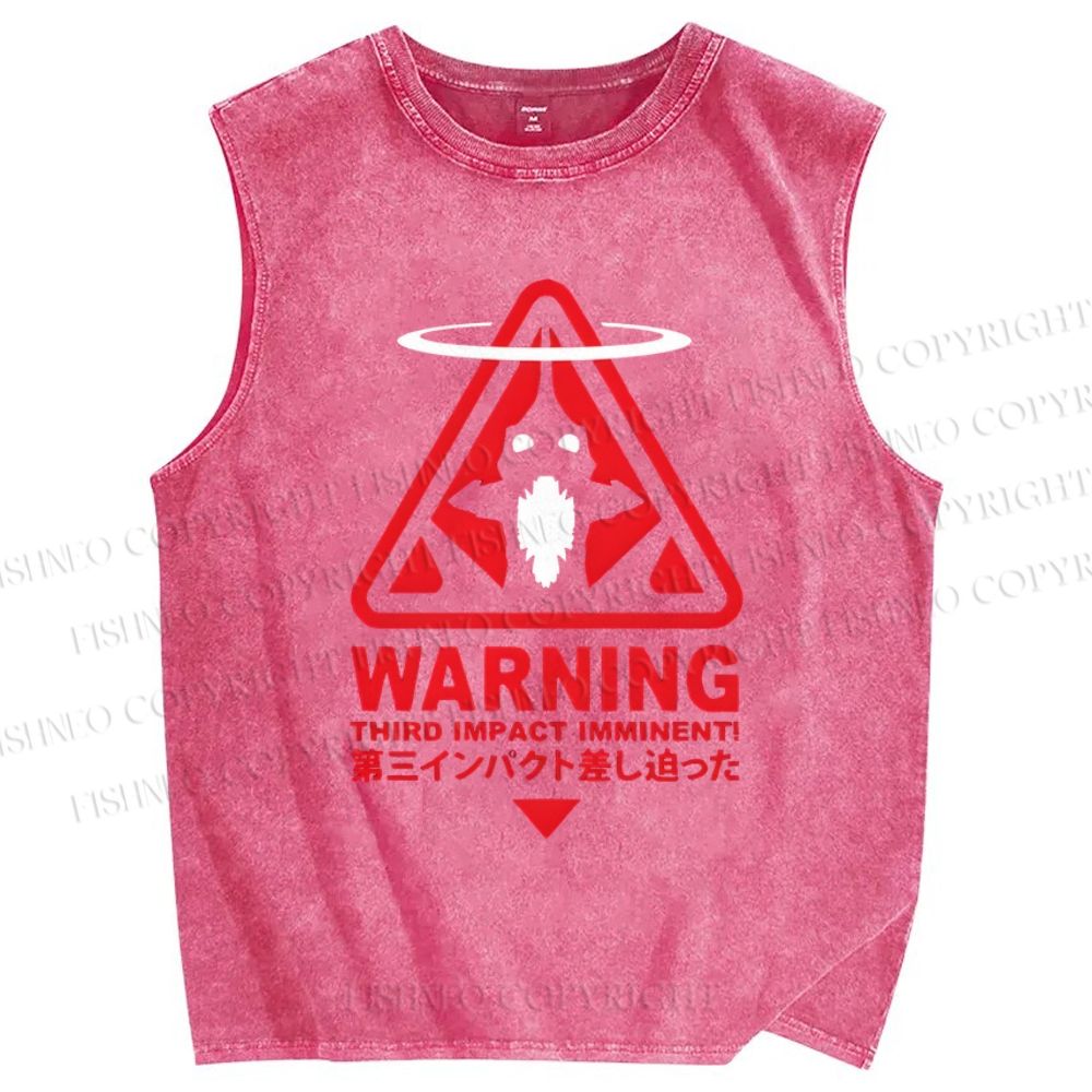 Unisex Warning Printed Washed Tank Top