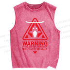 Unisex Warning Printed Washed Tank Top