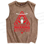 Unisex Warning Printed Washed Tank Top